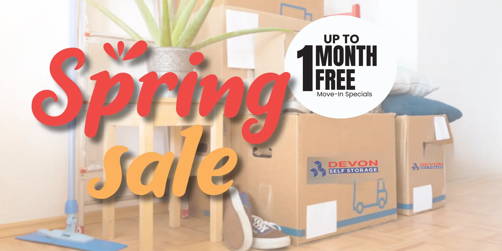 Text about Spring Sale with up to 1 month free promotion.